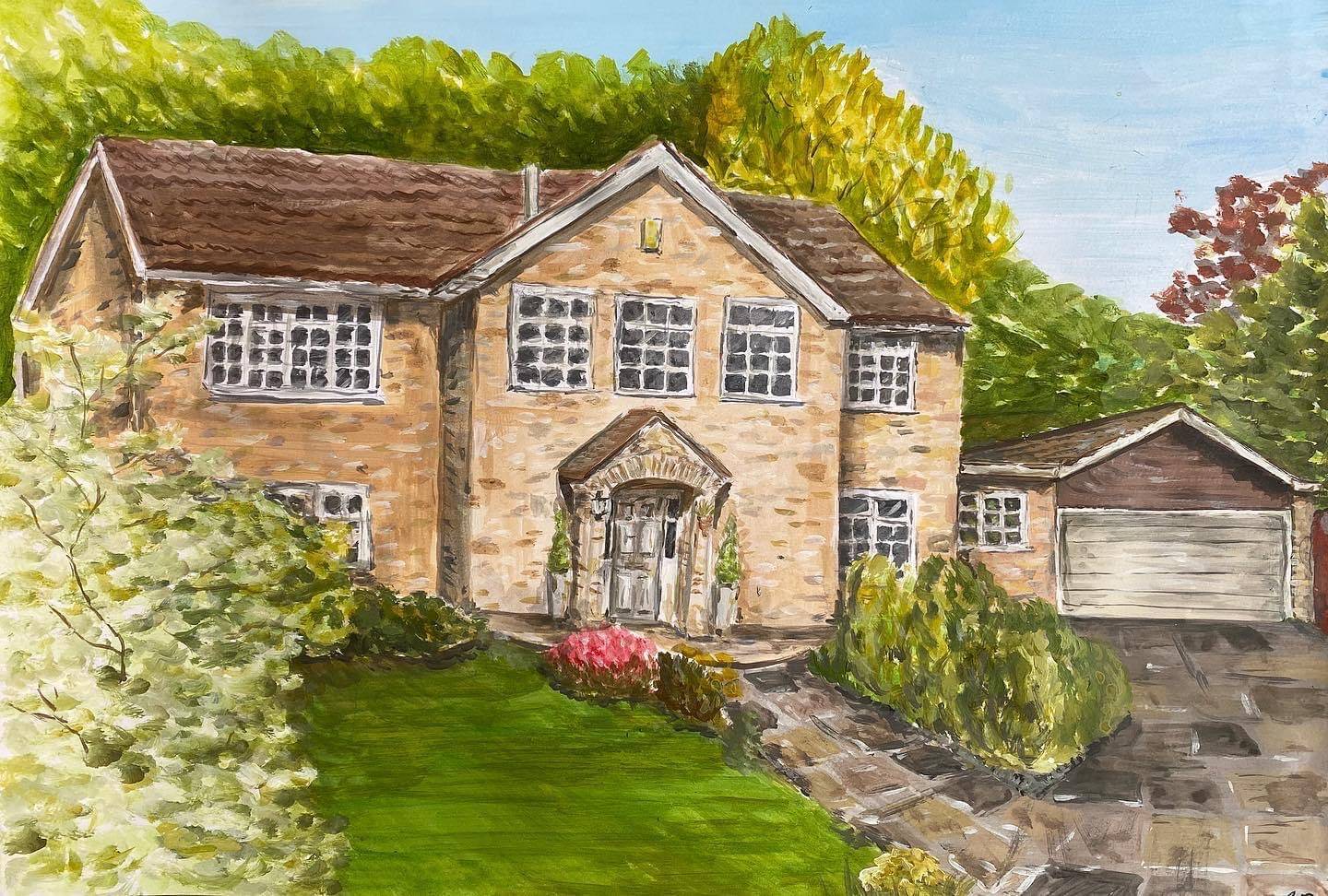 Painting of a family home, comissioned for the client's 40th Wedding Anniversary
