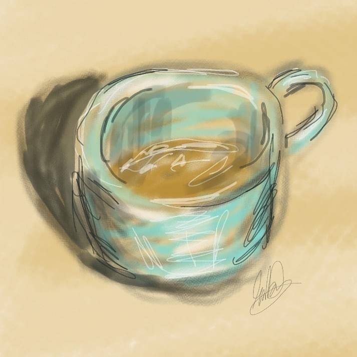 A quick 5-minute digital sketch of a coffee cup, Hockney-style