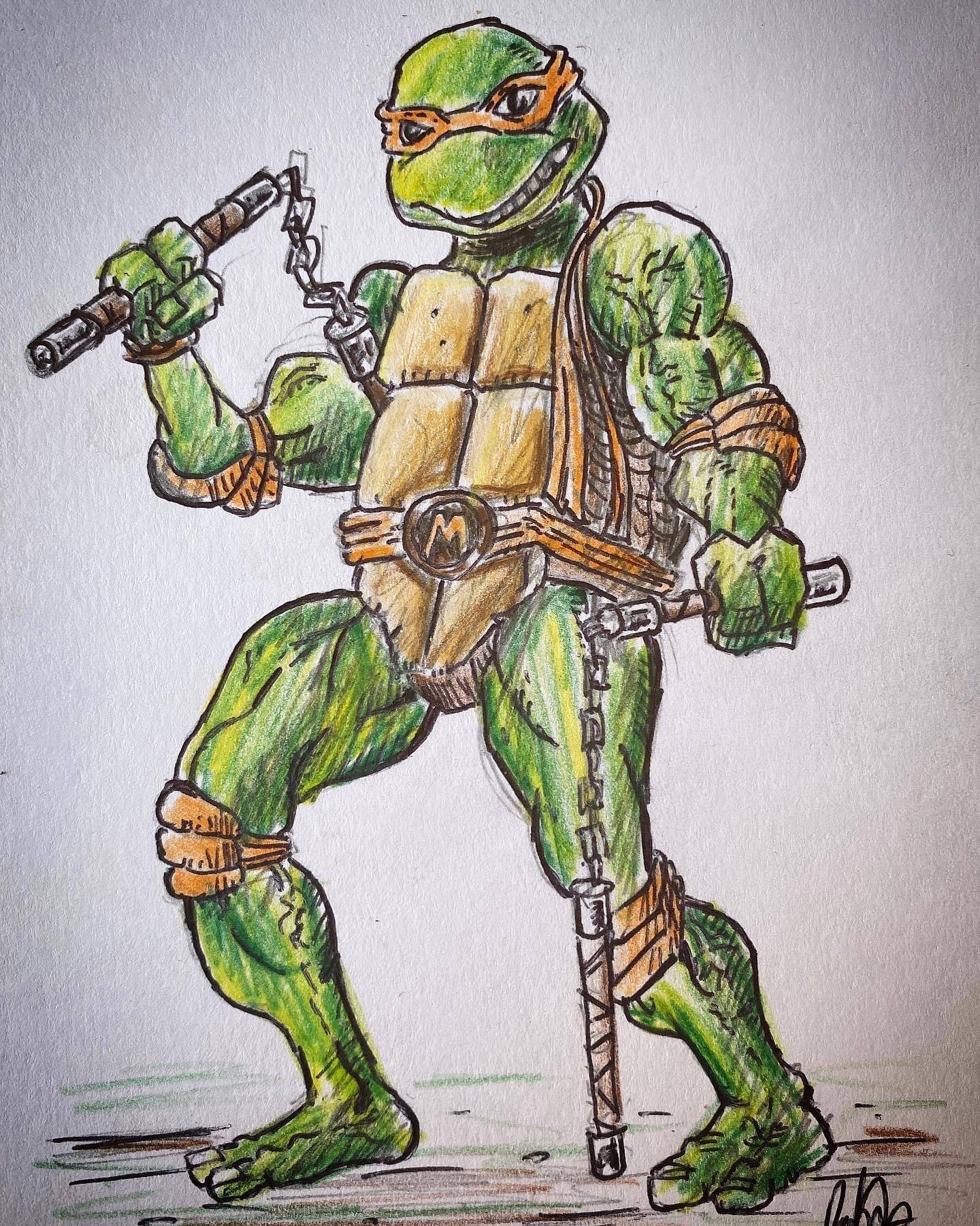 A colour drawing of Michelangelo from The Teenage Mutant Ninja Turtles